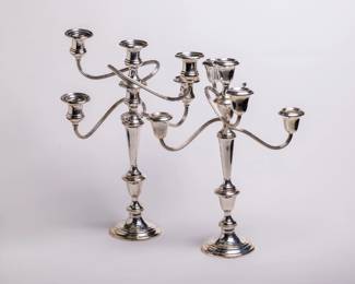 Three armed weighted Sterling silver candle holders