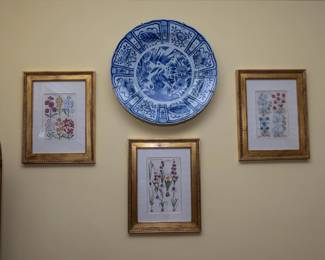 Botanical framed prints by Bry Blue and White Charger sold
