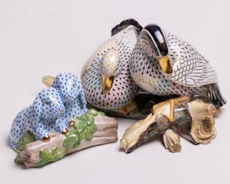 Herend Bunnies and Ducks in fishnet pattern