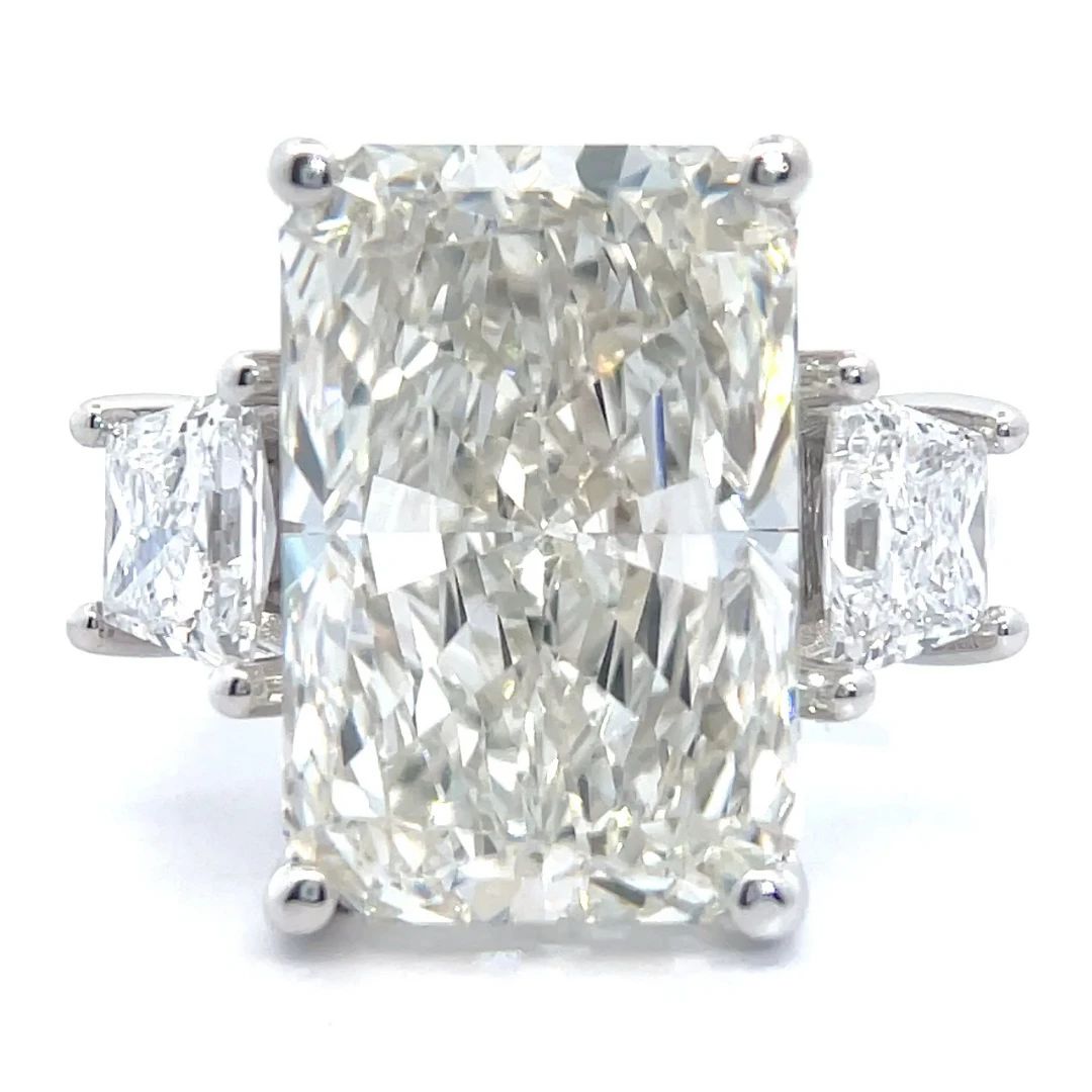 13 Carat Radiant Cut Diamond Three-Stone Ring in 14k White Gold