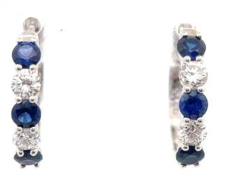 NEW! 0.40 Carat Sapphire & Diamond Petite Hoop Earrings in 14k White Gold