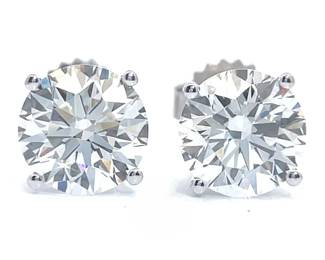 NEW! 4 Carat Round Brilliant Diamond Solitaire Stud Earrings in 14k White Gold