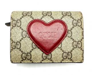 Gucci GG Canvas Wallet with Red Leather Heart Appliqué; Pre-Owned