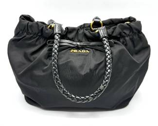 Prada Black Tessuto Nylon Drawstring Tote with Braided Handles; Pre-Owned