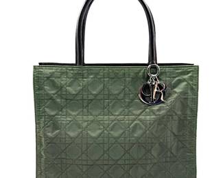 Christian Dior Green Cannage Nylon Medium Diorissimo Tote with Charms; Pre-Owned