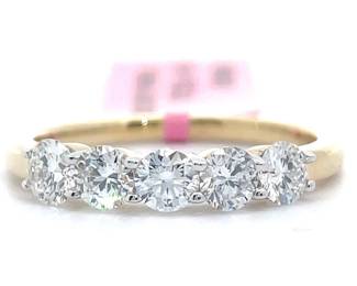 NEW! 1 Carat Diamond Five-Stone Anniversary Ring in 14k Yellow Gold