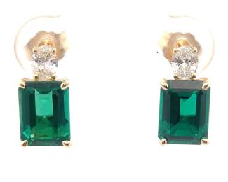 NEW! Diamond & Emerald Two-Stone Earrings in 14k Yellow Gold