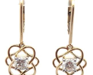 NEW! 1 Carat Diamond Mandala Infinity Love Knot Dangle Wire Back Earrings in 14k Yellow Gold