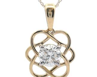 NEW! 1 Carat Diamond Mandala Infinity Love Knot Pendant Necklace in 14k Yellow Gold
