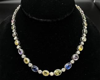 51.00 Carat Extremely Rare Unheated Montana Sapphire & Natural Diamond Necklace in Platinum