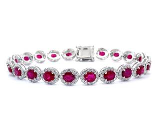 NEW! Oscar Friedman 12.31 Carat Extremely RARE Burmese Ruby & Natural Diamond Bracelet in Platinum