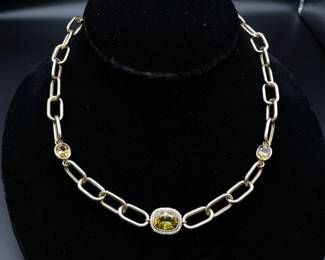7.88 Carat Natural Chrysoberyl & Natural Diamond Halo Paperclip Chain Necklace in 14k Yellow Gold