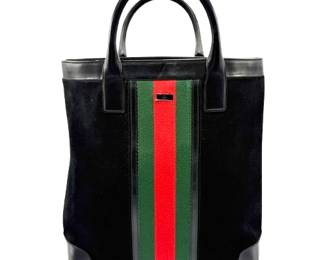 Gucci Black Suede Web Stripe Vertical Tote Bag – Pre-Owned