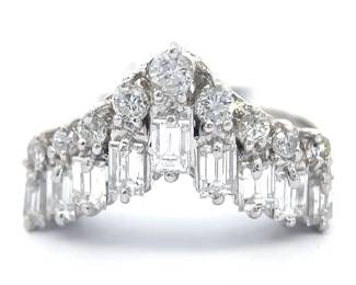 1.50 Carat Baguette & Round Natural Diamond Double Chevron Ring in Platinum