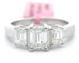 NEW! 2 Carat Emerald Cut Diamond Three-Stone Ring in 14k White Gold