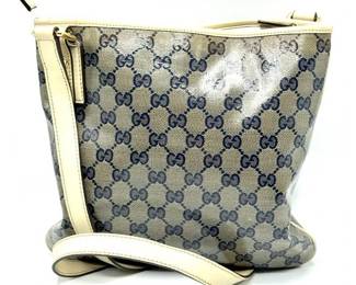 Gucci GG Coated Canvas Crossbody Bag with Ivory Leather Trim; Pre-Owned