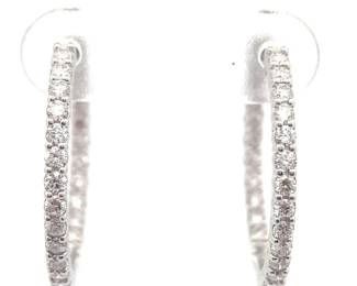 NEW! 1 Carat Diamond Round Inside-Out Hoop Earrings in 14k White Gold