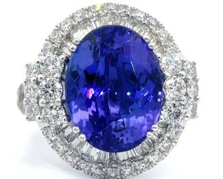 NEW! Oscar Friedman 11.40 Carat Natural Tanzanite AAA+ Quality & Natural Diamond Ring in Platinum