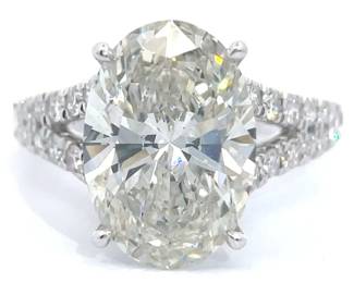 NEW! 6.04 Carat Oval Diamond Pavé Split Shank Cathedral Ring in 14k White Gold