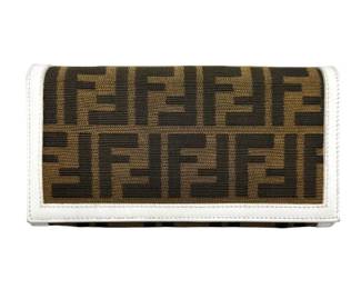 Fendi FF Logo Canvas & White Leather Bifold Continental Wallet; Pre-Owned