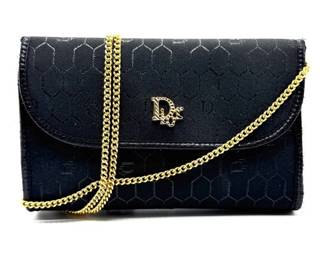 Christian Dior Vintage Black Honeycomb Chain Wallet on Chain; Pre-Owned