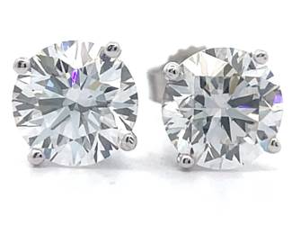 NEW! 2 Carat Diamond Round Brilliant Solitaire Stud Earrings in 14k White Gold