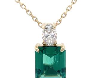 NEW! Diamond & Emerald Two-Stone Pendant Necklace in 14k Yellow Gold