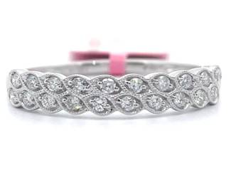 NEW! 0.25 Carat Diamond Two-Row Leaf Trellis Cluster Ring in White Gold