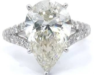 6.07 Carat Pear Diamond Pavé Split Shank Cathedral Ring in 14k White Gold
