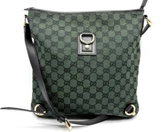 Gucci GG Black Dial Crossbody in Green GG Nylon with Leather Trim; Pre-Owned