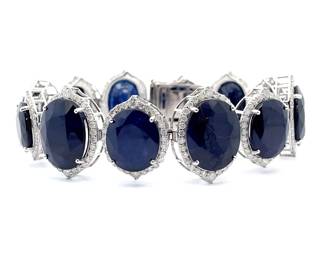 NEW! Oscar Friedman 130.93 Carat Natural Sapphire & Natural Diamond Bracelet in Platinum
