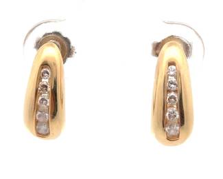 0.20 Carat Natural Diamond Curved J-Hoop Earrings in 14k Yellow Gold