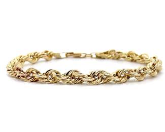 Twisted Rope Bracelet – 6.5” Length – 5mm Wide in 10k Yellow Gold