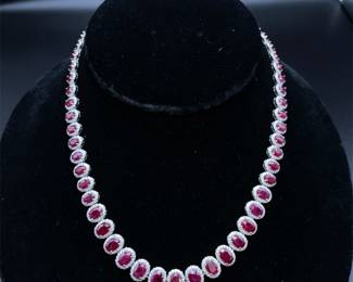 NEW! Oscar Friedman 36.17 Carat RARE Burmese Ruby & Natural Diamond Necklace in Platinum