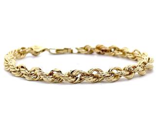 Classic Brightly Polished Rope Chain Bracelet in 10k Yellow Gold