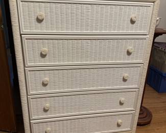 White Wicker Front 5 Drawer Dresser