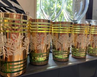 MCM Green and Gold Juice Glasses Hollywood Regency