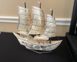 Vintage Chinese Mother of Pearl Dragon Ship