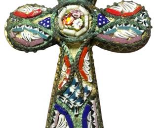 Italian Micro Mosaic Cross Pendant