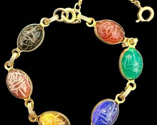 Carved Stone Scarab Bracelet