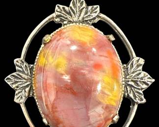 Polished Stone and Silver Tone Pendant