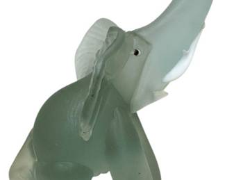 Frosted Green Glass Elephant Figurine