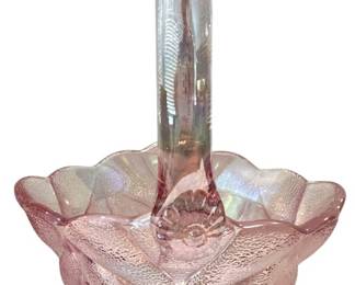 Vintage Pink Carnival Glass Basket