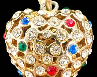 Gold Tone Rhinestone Heart Pendant