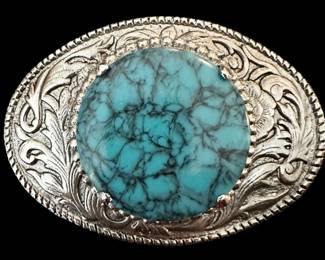 Silver Tone Turquoise Belt Buckle