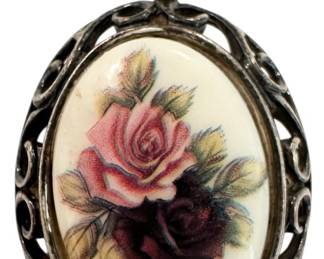 Silver and Porcelain Floral Pendant