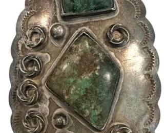 Large Silver Pendant with Green Stones