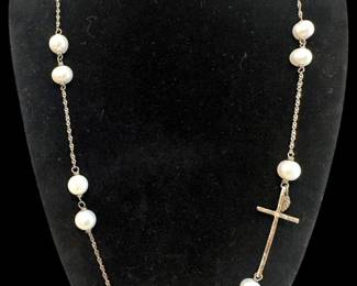 Sterling Silver Pearl Cross Necklace