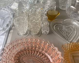 Pink Depression Glass and Crystal