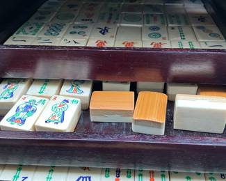 Vintage Bone and Bamboo Mahjong Set